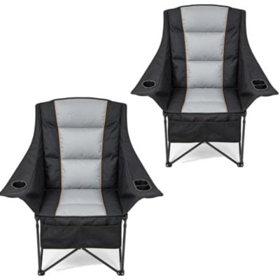 Lot de 2 chaises de camping à dossier haut | Chaises portatives rembourrées, chaise de jardin surdimensionnée pour adultes avec porte-gobelet et poches de rangement pour le sport, la plage et la pêche