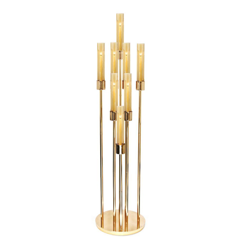 Metal Floor Candelabra, Gold, 58.25" H x 14" W x 14" D