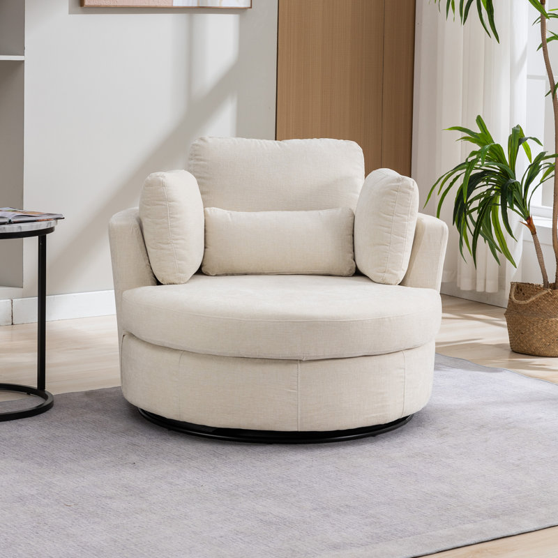 Dahlonega Swivel Barrel Chair, 33.6'' H x 40'' W x 35'' D, White Chenille