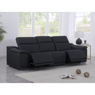 Divanitalia Top Grain Italian Leather Power Reclining Sofa With Dual Recliners