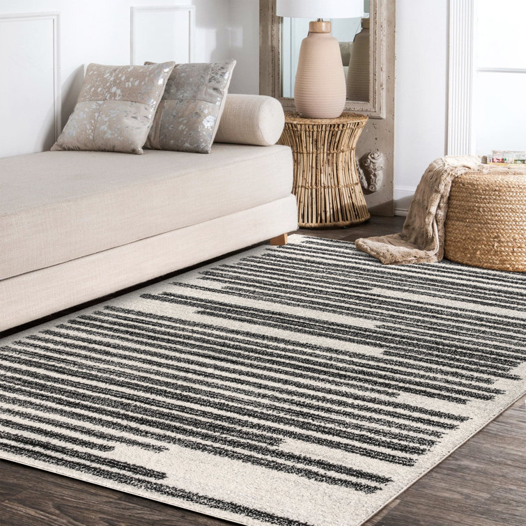 Augie Modern Berber Stripe Cream/Black Rug