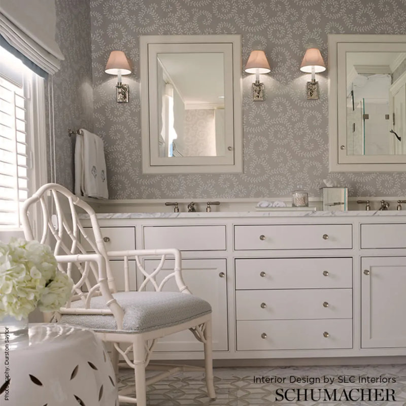 Leafy Scroll Wallpaper, Dove