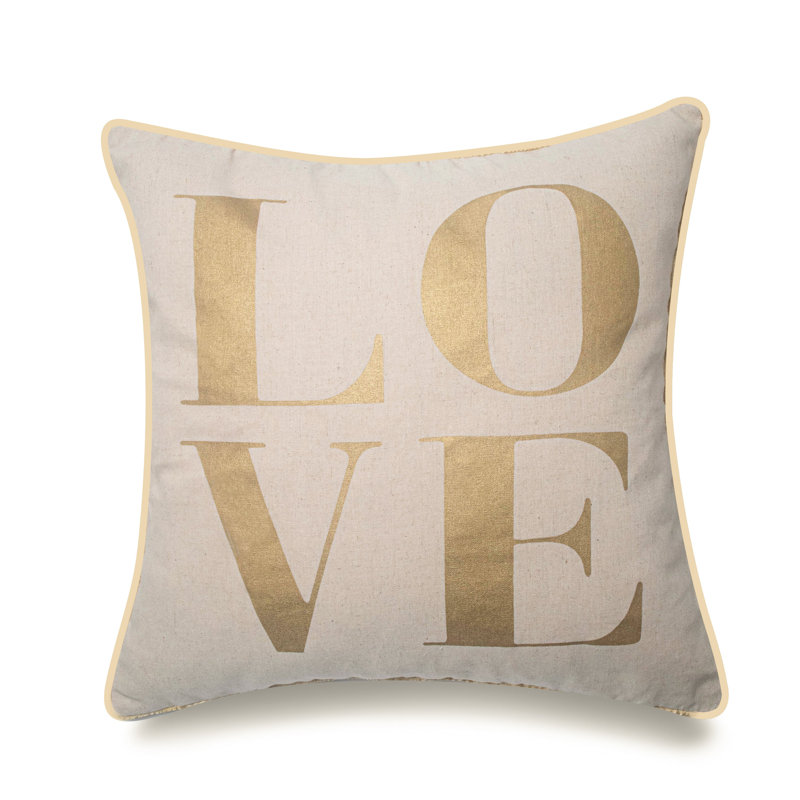 Coussin Love, L 18 po x L 18 po, Or / grand texte «Love», Plumes