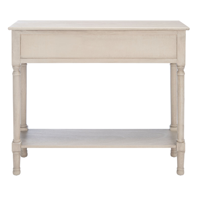 Josie Elegantly Carved Greige Wood & Metal 40'' Console Table with Storage