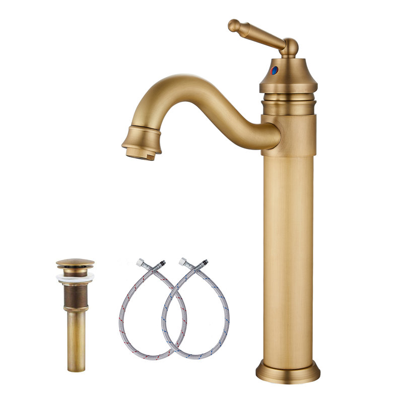 Single Handle Bathroom Vessel Sink Faucet, Antique Brass