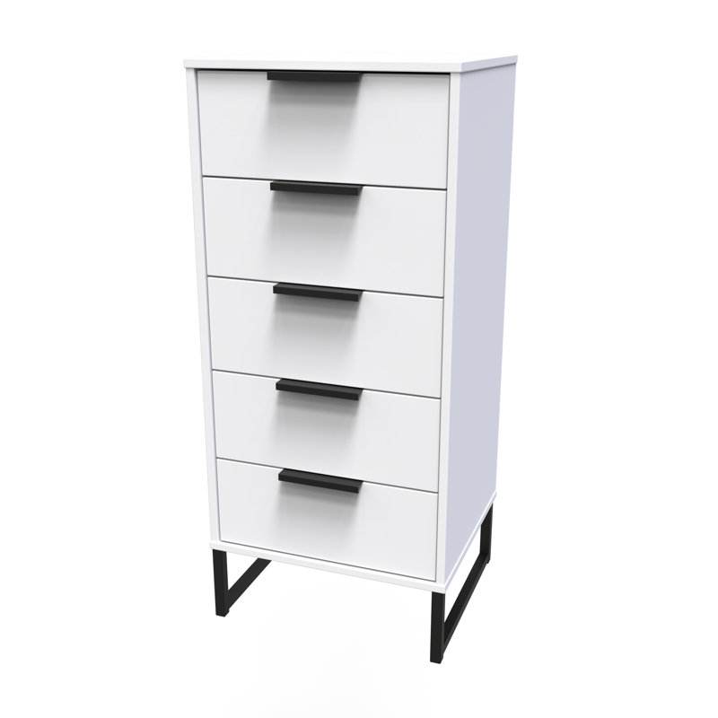 Turah 5 Drawer Bedside Cabinet (Ready Assembled), White Matt