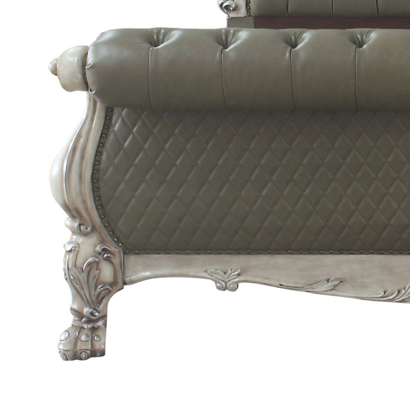 Lit-bateau tapissier Sophie, Blanc os rétro / gris, Très grand