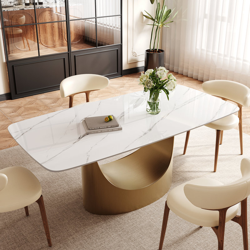 Buchu 63-95"Extendable Modern Dining Table for 6-10, Glossy Sintered Stone Tabletop, Snow Mountain White