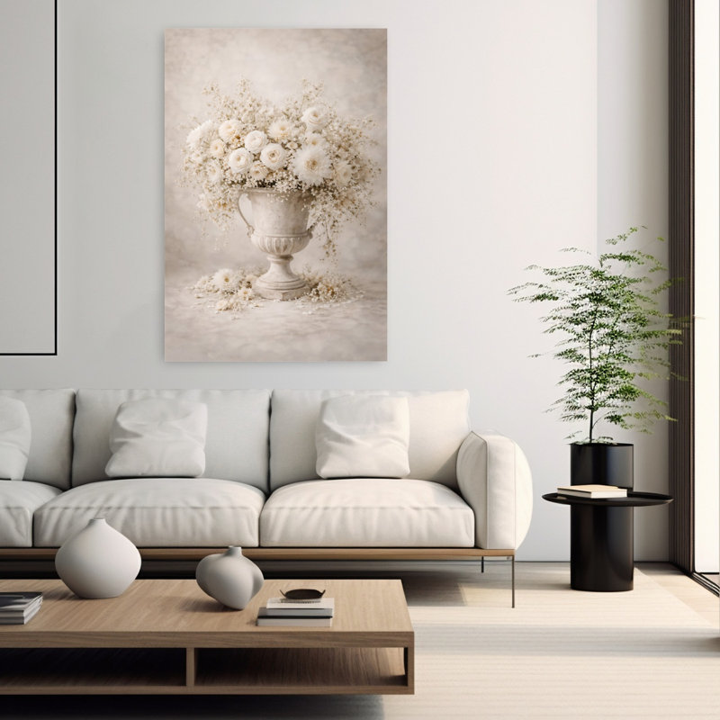Art mural blanc contemporain Dahlia, H 60 po x l 40 po