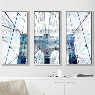 «Brooklyn Bridge 1», ensemble de 3 reproductions encadrées sur toile