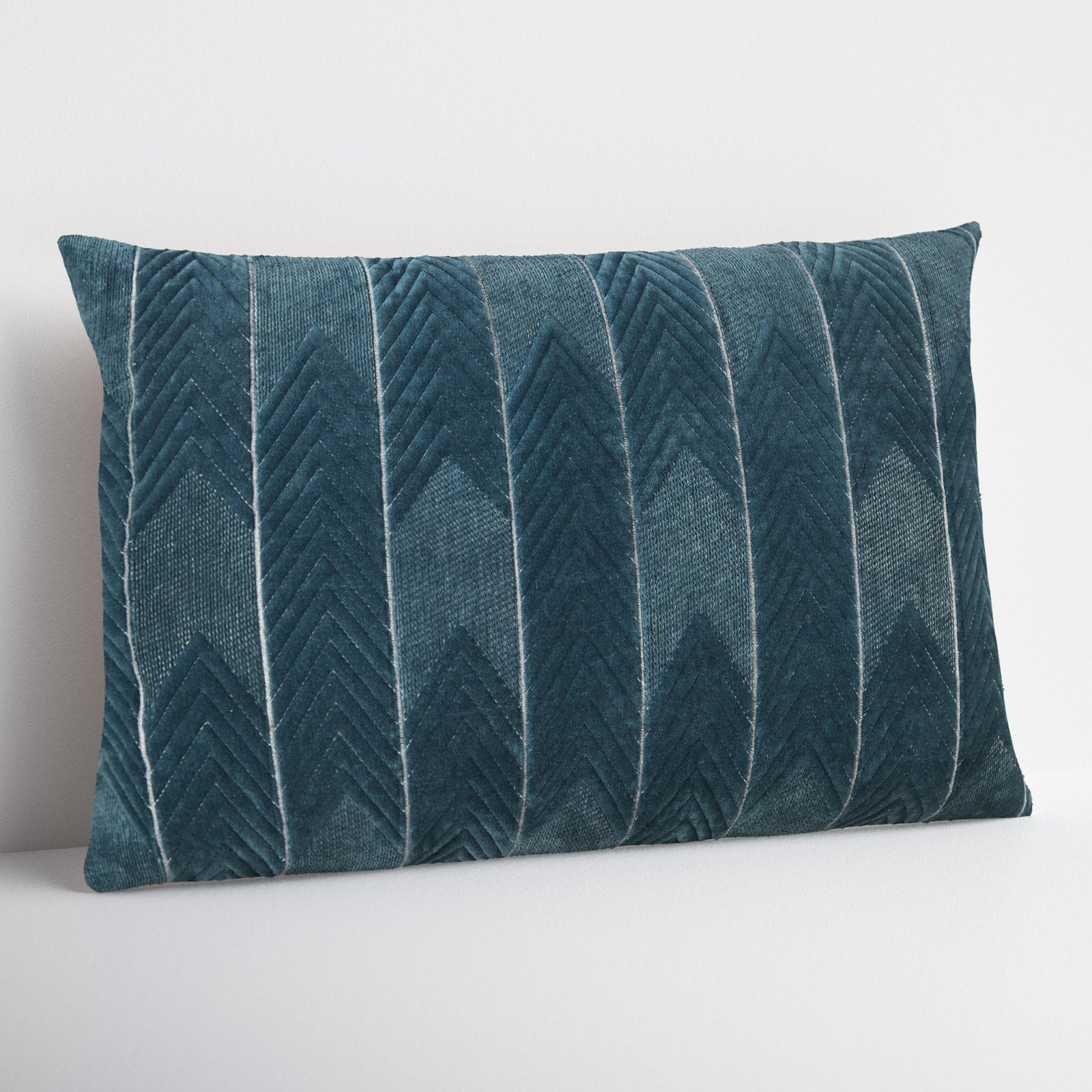 Ryans Embroidered Cotton Lumbar Throw Pillow, Down, Blue Chevron, Rectangle 13" H x 21" W