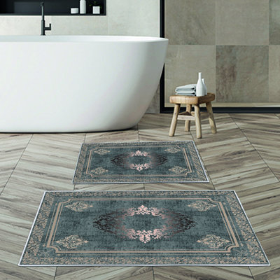 Luxurious Bathmat Set (2 Pieces), 100% Polyester, Non-Slip, Antibacterial | Dimensions: 19.7 x 23.6 inches & 23.6 x 39.4 inches | Ultra-Absorbent, Easy Clean Fabric, Machine Washable at 86°F | Perfect for Bathroom or Spa