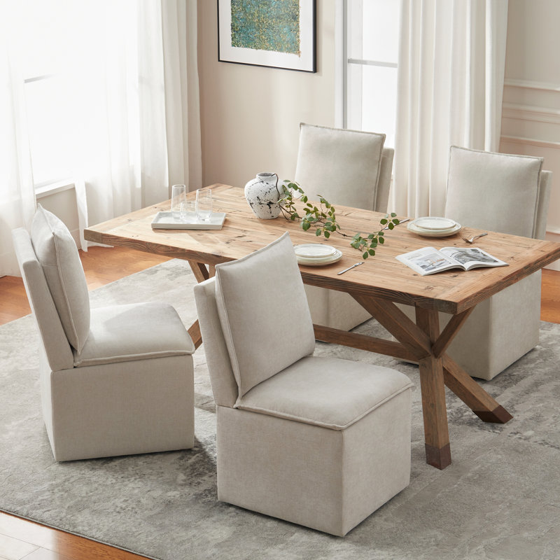 Upholstered Storage Dining Chairs With Casters Set Of 2, Cream