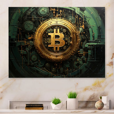 Gold And Green Bitcoin Crypto Currency - Fashion Bitcoin Metal Wall Art