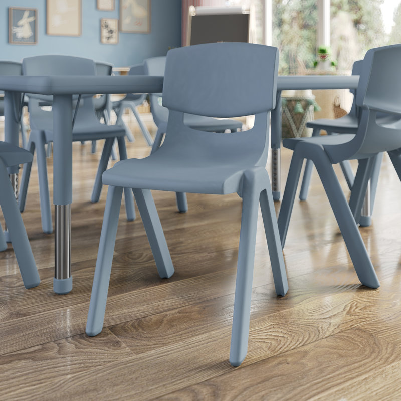 Chaise d'école en plastique empilable avec siège d'une hauteur de 12 po, H 22 po x l 13,25 po x P 15 po, Bleu cendré