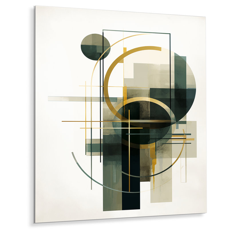 Emerald Gold Retro Geometrics - Minimalisme, art mural, salon, Métal métal, H 32 po x l 24 po x P 1 po