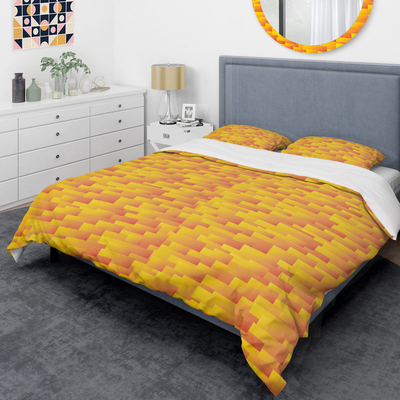 Ensemble de housse de couette rétro mid-century square square viii, Housse de couette très grand + 2 taies décoratives