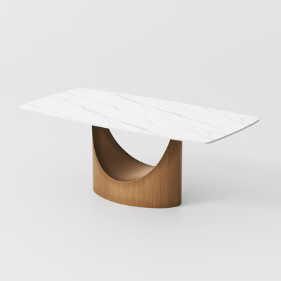  Table de salle à manger moderne avec plateau rectangulaire en pierre frittée, acier au carbone