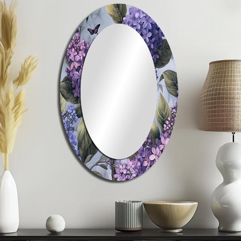 Lilas mauves parfumés II - Grand miroir mural ovale sur métal, 36 po x 24 po
