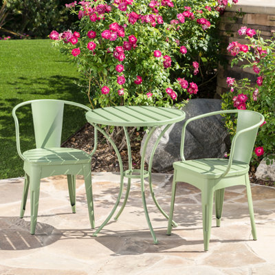 Ensemble bistro 3 pièces en métal, extérieur, fer et eau, siège de 23,76 po de hauteur, table d'extérieur 16,25 po, thermolaqué, 30 po 18 po