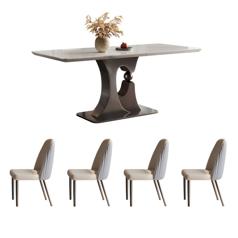 Rectangular microlite dining table and chair set, 29.52"H x 55.11"L x 31.49"W