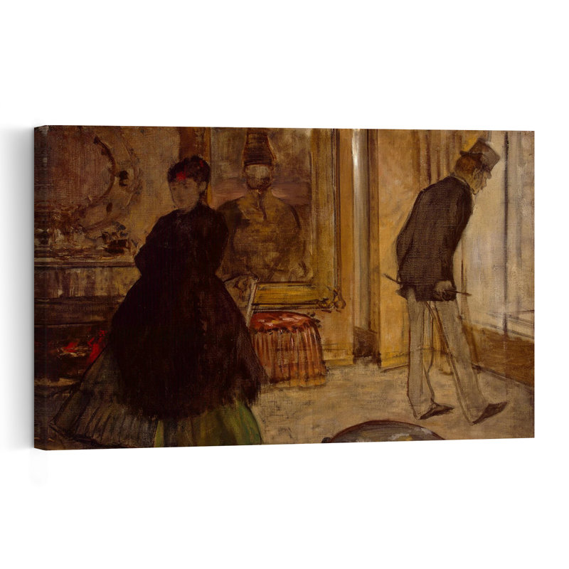 Intérieur avec deux personnages, estampe d'art mural contemporain abstrait impressionniste de 1869, H 32 po x l 48 po