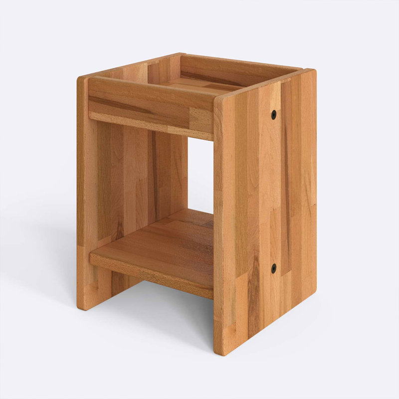 Compton Nightstand, Solid Beech Wood Bedside 14" Table with 2 Shelves for Bedroom