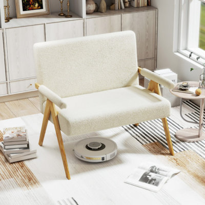 Causeuse avec accoudoirs et pieds en bois