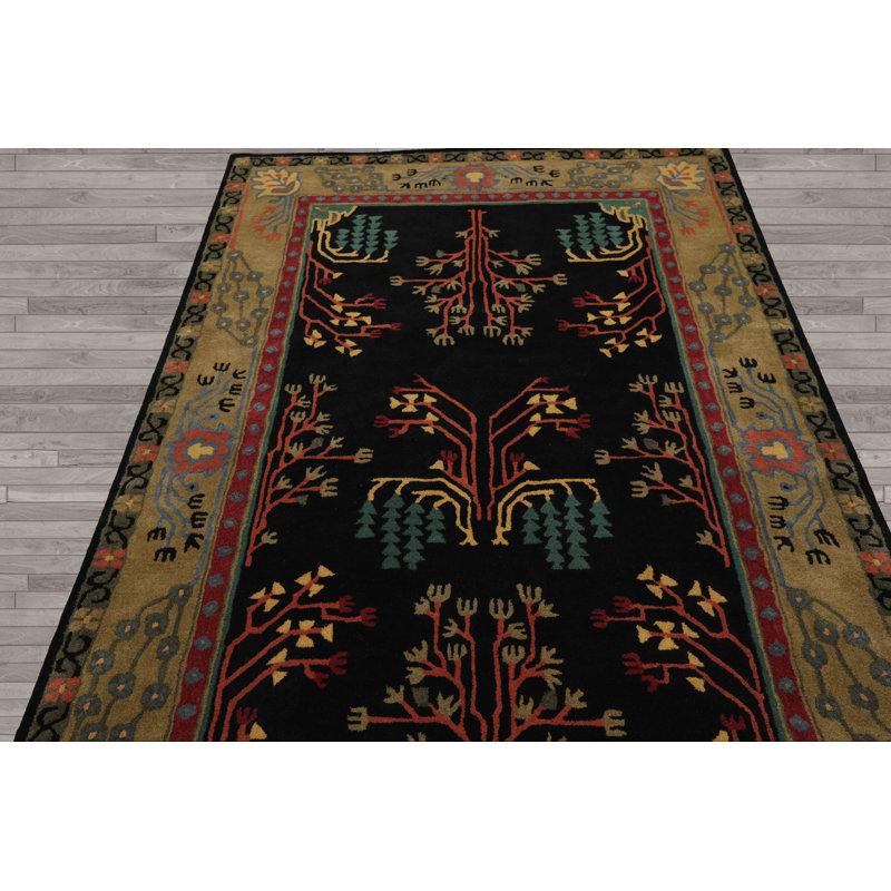 Multi Size Black Hand Tufted Traditional Arts & Crafts Wool Oriental Rug, Rectangle 5' x 8'