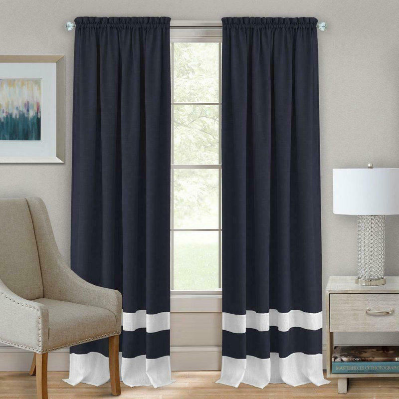 Rideau semi-diaphane avec passe-tringle Renken, 52 po x 84 po, Bleu marine