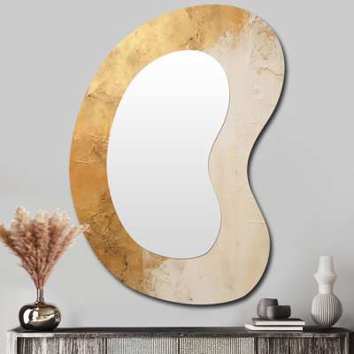 Gold And White Abstract Split III - Abstract Shapes Modern Wall Mirror In Asymmetrical Shapes
