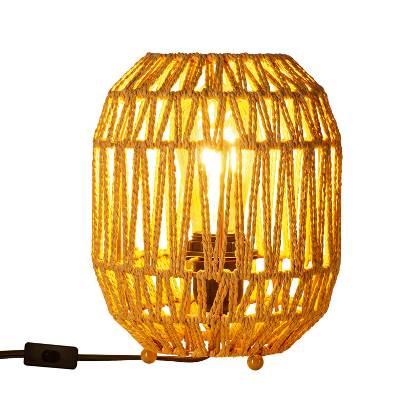 Petite lampe de table Kandace Industrial Vintage Rattan Cage