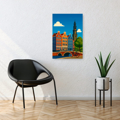 Amsterdam Canal And Bike Colorful Vibrant Abstract Architecture City Wall Art Print