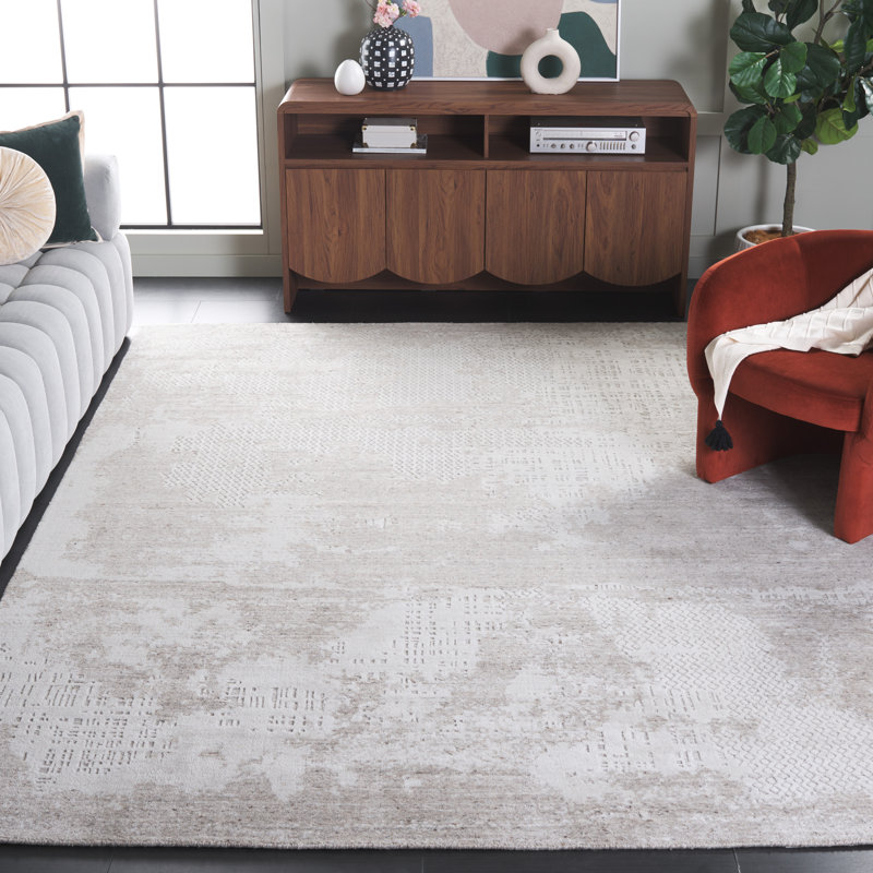 Virsie Hand Loomed Wool/Viscose/Cotton Abstract Rug in Grey/Ivory, Rectangle 8' x 10'