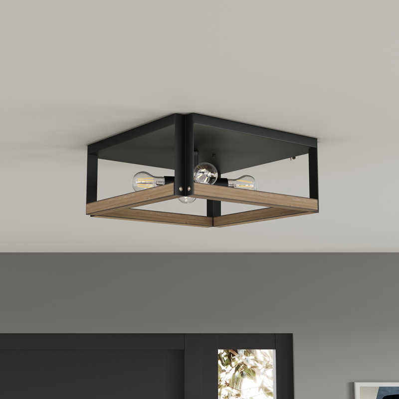 4-Light Bulbs Black Finished Caged Design Dimmable Flush Mounting Light Fixture