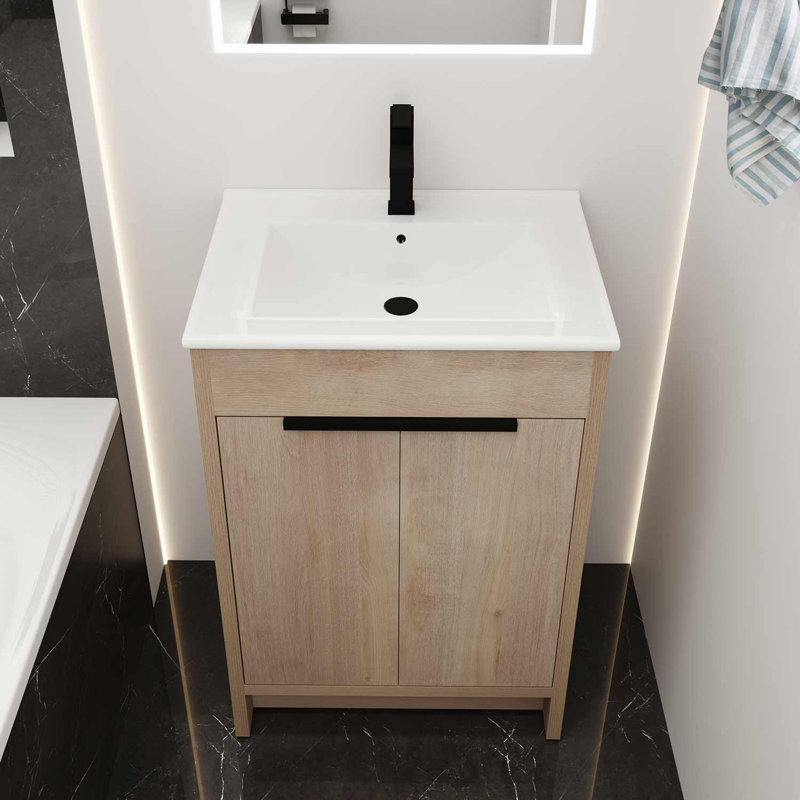 Ensemble de meuble-lavabo simple autoportant 24 po avec plateau en céramique Marici, Blanc