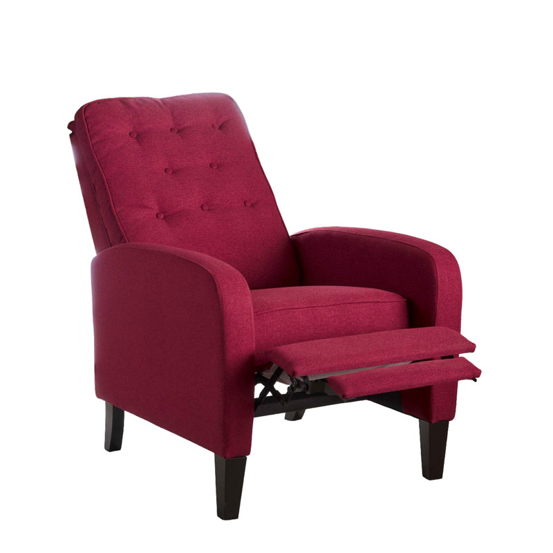 Fauteuil inclinable par pression, pieds en bois de bouleau, polyester capitonné rouge