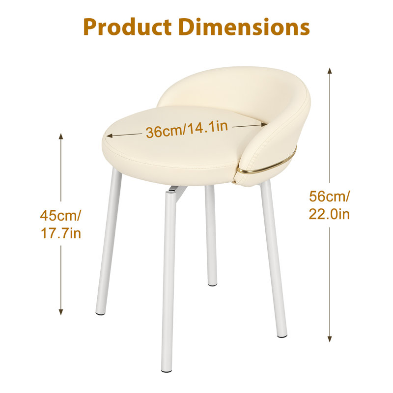 Fauteuil de coiffeuse avec pieds en métal doré, dossier unique, base stable, coiffeuse moderne pour chambre de maquillage, assemblage facile, tabouret de maquillage sans accoudoirs pour la décoration de bureau personnel