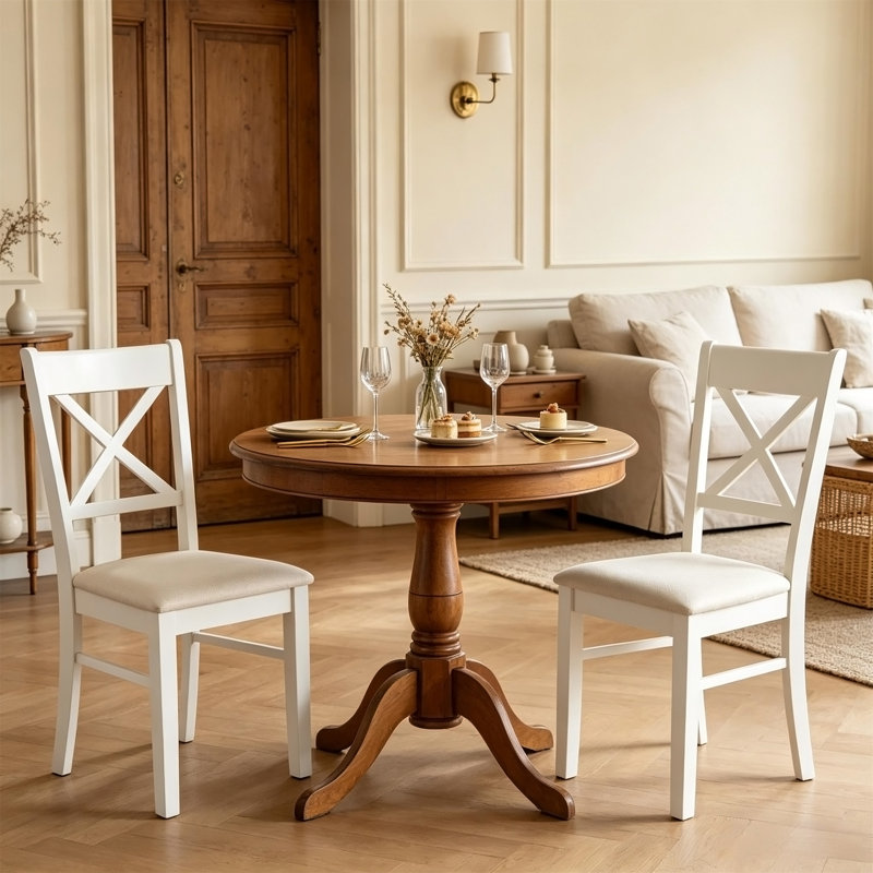 Chaises de salle à manger, Beige, blanc, Beige, blanc