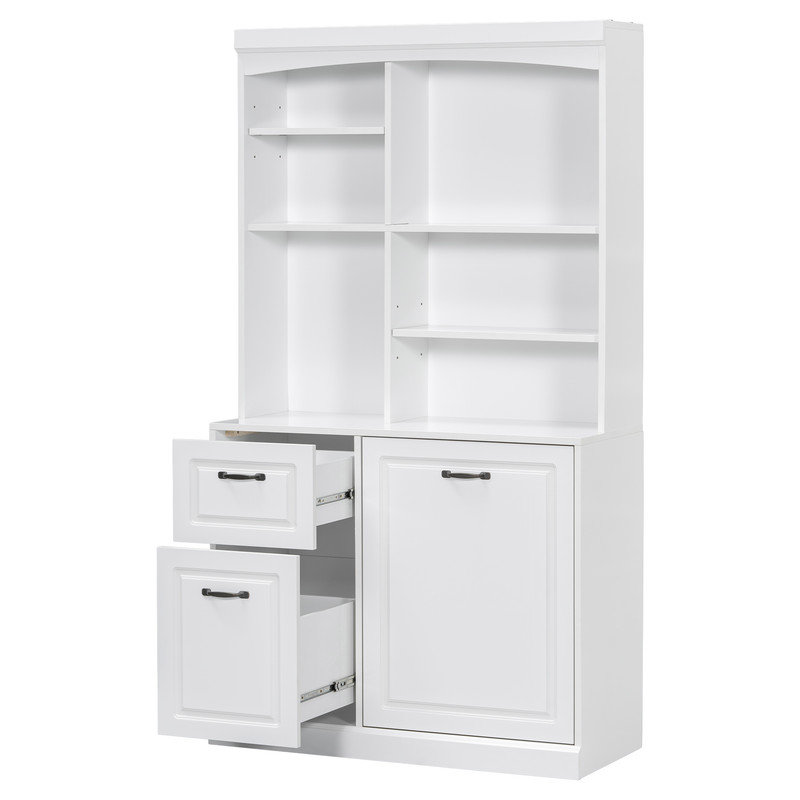 Armoire de rangement de salle de bain 39,30 po avec panier inclinable, grand organisateur autoportant de 70,9 po de hauteur avec tiroirs et tablettes réglables, tour à linge en panneau de fibres à densité moyenne avec poignées en acier
