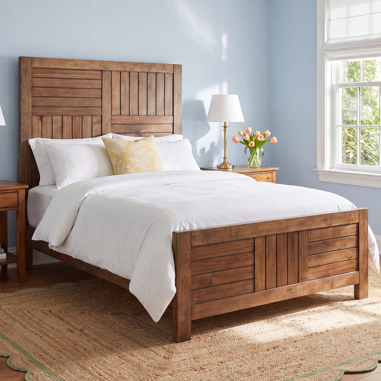 Tyson Full Solid Wood Panel Bed, Tree House Brown, Twin