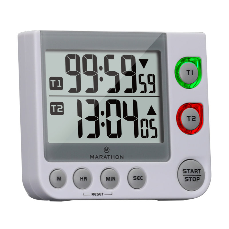100 Hour Dual Digital Timer - Large, Easy-to-Read- LCD Display - Loud Ring Alarm, White