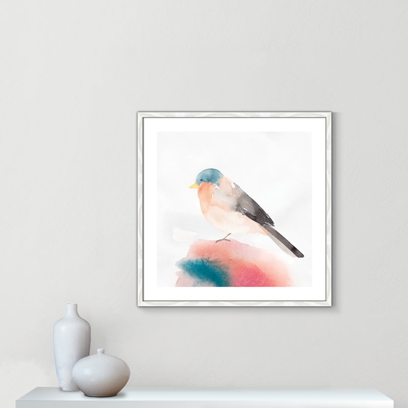 Chickadee II par Casa Fine Arts, Papier avec cadre à grain de bois blanc, Blanc, H 28,75 po x l 28,75 po x P 0,75 po