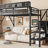 Twin Size Loft Bed With Stairs, Metal Loft Bed With Storage Shelves & Wardrobe For Kids Teens, Black-270041799