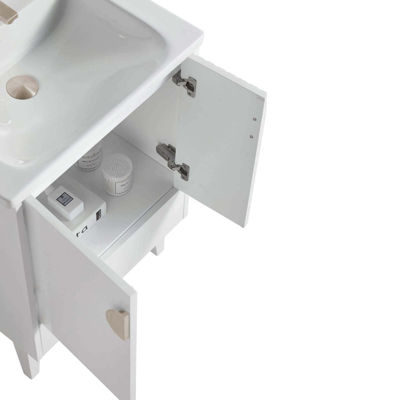 Ensemble de meuble-lavabo simple 24 po Saimah, Blanc mat, Nickel satiné