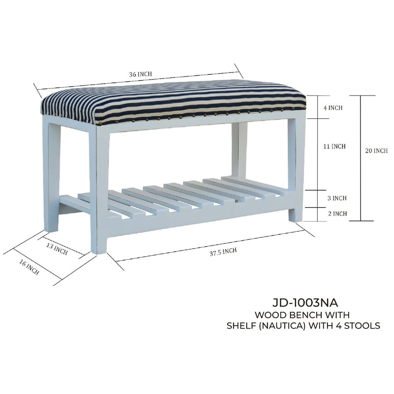 Banc avec tablette Docilu (Nautica), Blanc / rayures noires, Blanc