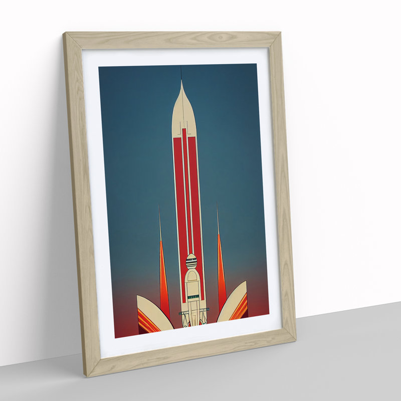 An Exciting Spaceship Rocket 1 Piece Single Picture Frame Wall Art, 46cm H x 34cm W x 2cm D, Oak