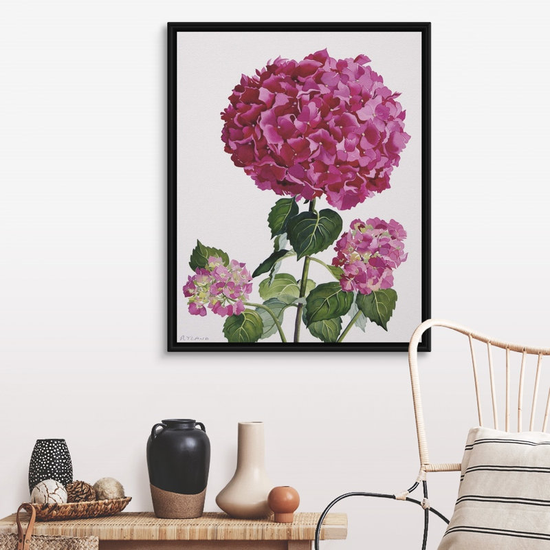 Hydrangea, art mural sur toile, H 40 po x l 32 po x P 1,75 po, Toile avec cadre noir