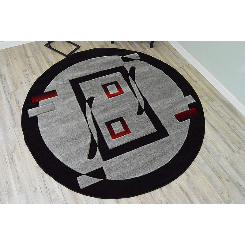 Tapis gris / noir Mccampbell Southwestern, Rond 6 pi 6 po