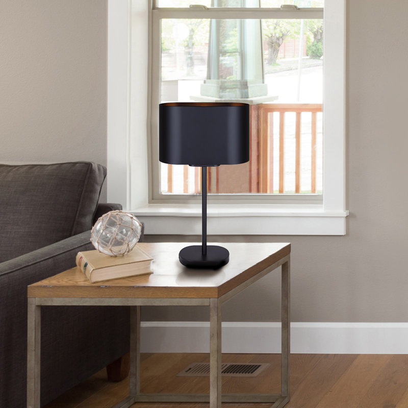 Lampe de table 1 lumière Acima au et abat-jour en métal, Noir, Noir mat